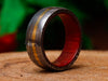 Damascus Steel Ring With Brass Line & Red Dollar Sheeth Wood Handmade Customized Ring Wedding Ring Engagement Ring