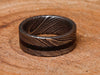 Damascus Ring Steel Handmade Wedding/Engagement Ring with Wood Inlay
