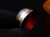 Damascus Steel Ring With Brass Line & Red Dollar Sheeth Wood Handmade Customized Ring Wedding Ring Engagement Ring
