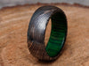 Damascus Steel Handmade Green Wood Whiskey Barrel Ring Mens Wedding Band Unique Engagement Damascus Steel Ring