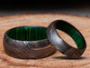 Damascus Steel Handmade Green Wood Whiskey Barrel Ring Mens Wedding Band Unique Engagement Damascus Steel Ring